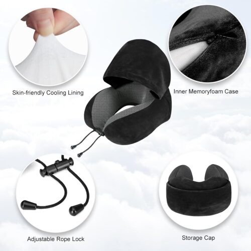 Airplane Travel Foldable Neck Support Pillow with Hood