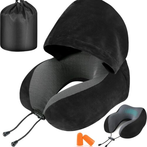 Airplane Travel Foldable Neck Support Pillow with Hood